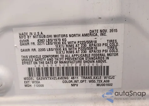 2015 Mitsubishi Outlander Sport Se from USA, damaged, VIN 4A4AR4AU6FE062462